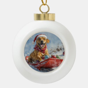 Rhodesian Ridgeback Dog in Sledge Weihnachten Keramik Kugel-Ornament