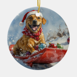 Rhodesian Ridgeback Dog in Sledge Weihnachten Keramik Ornament