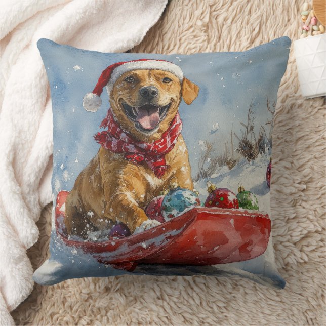 Rhodesian Ridgeback Dog in Sledge Weihnachten Kissen (Decke)