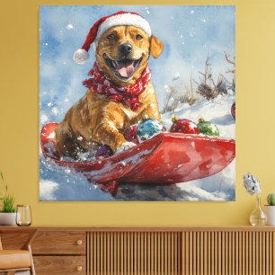 Rhodesian Ridgeback Dog in Sledge Weihnachten Leinwanddruck