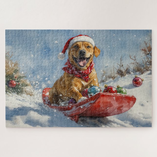 Rhodesian Ridgeback Dog in Sledge Weihnachten Puzzle (Horizontal)