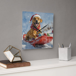 Rhodesian Ridgeback Dog in Sledge Weihnachten Quadratische Wanduhr