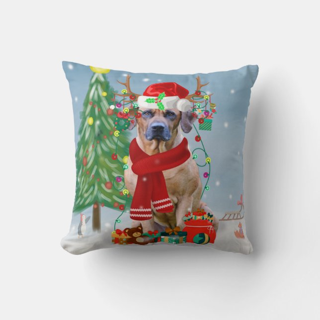 Rhodesian Ridgeback Dog in Snow Christmas Gift  Kissen (Vorderseite)