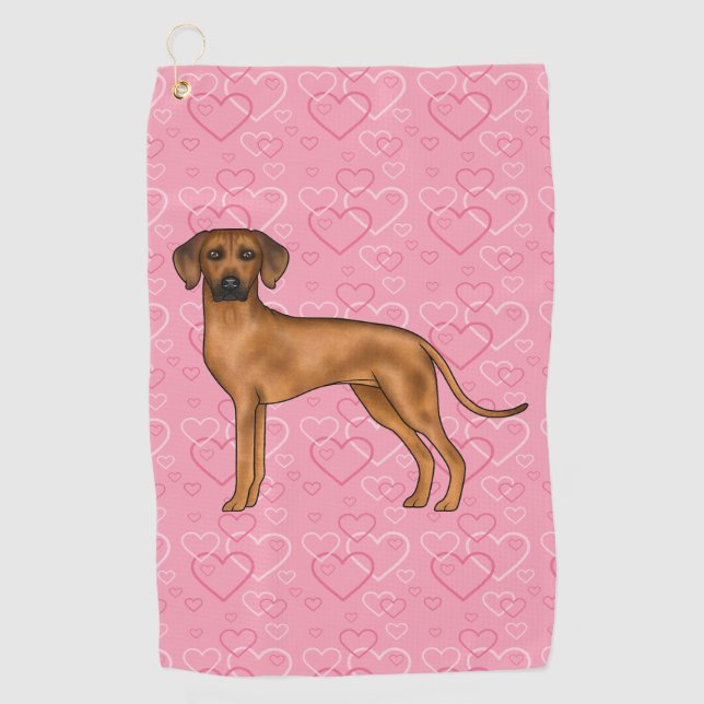 Rhodesian Ridgeback Dog Kopf auf rosa Liebe Herz Golfhandtuch (Vorderseite)