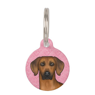 Rhodesian Ridgeback Dog Kopf auf rosa Liebe Herz Haustiermarke