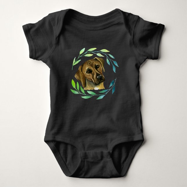 Rhodesian Ridgeback Dog mit Kranz Baby Strampler (Vorderseite)