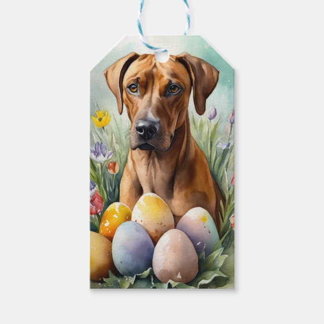 Rhodesian Ridgeback Dog mit Ostereier Holiday Geschenkanhänger (Vorderseite)