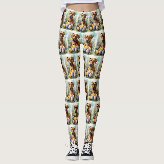 Rhodesian Ridgeback Dog mit Ostereier Holiday Leggings (Vorderseite)