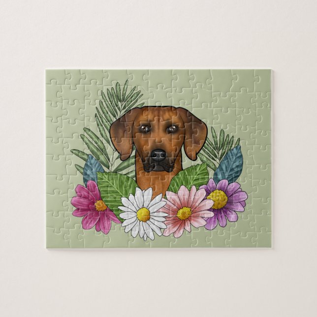 Rhodesian Ridgeback Dog Summer Blume Green Puzzle (Horizontal)