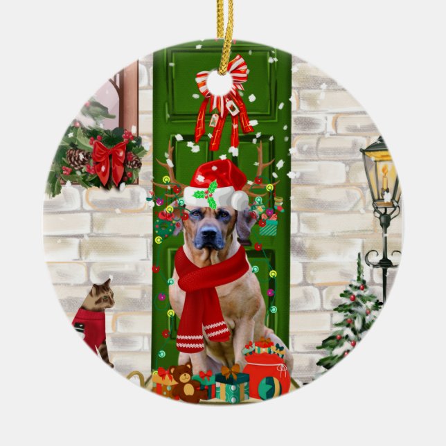 Rhodesian Ridgeback Dog Weihnachten Keramik Ornament (Vorne)