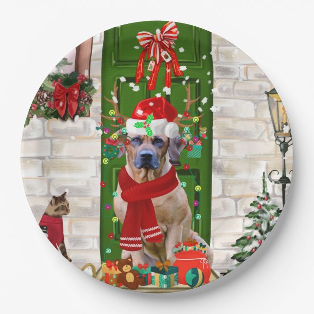 Rhodesian Ridgeback Dog Weihnachten Pappteller (Vorderseite)