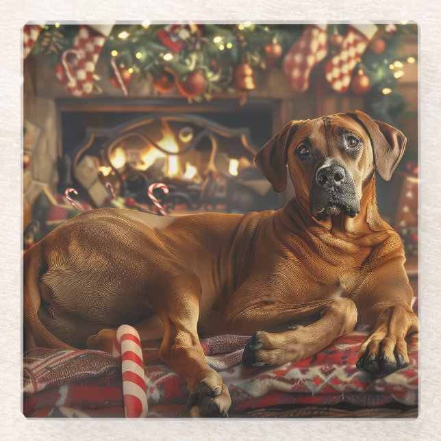 Rhodesian Ridgeback Dog Weihnachtsfest Glasuntersetzer (Vorderseite)