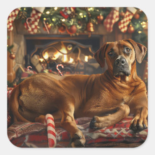 Rhodesian Ridgeback Dog Weihnachtsfest Quadratischer Aufkleber