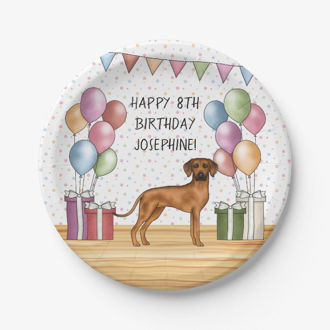 Rhodesian Ridgeback farbenfrohe Pastel Happy Birth Pappteller (Vorderseite)