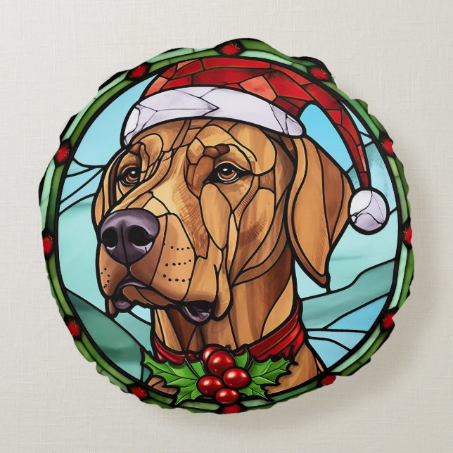 Rhodesian Ridgeback Festgeback Glas Weihnachten Rundes Kissen (Rückseite)
