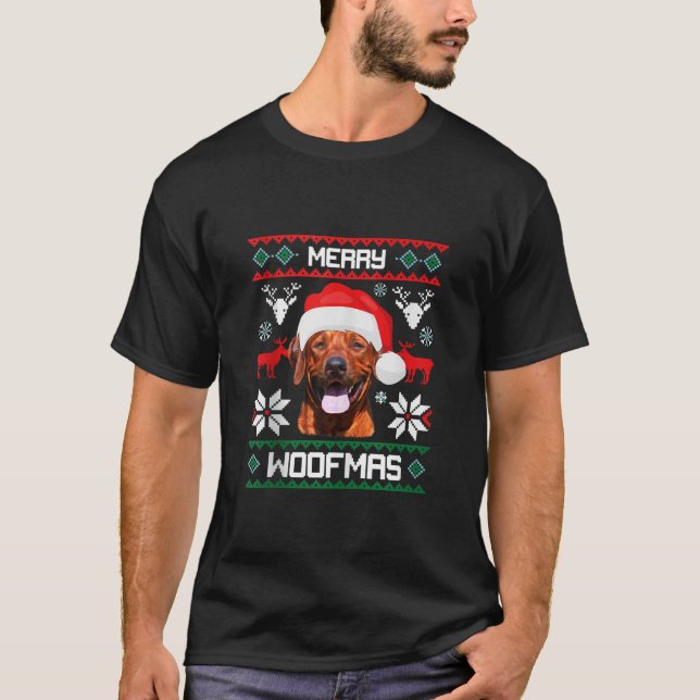 Rhodesian Ridgeback Frohe Woofmas Geschenk Für Wei T-Shirt (Vorderseite)
