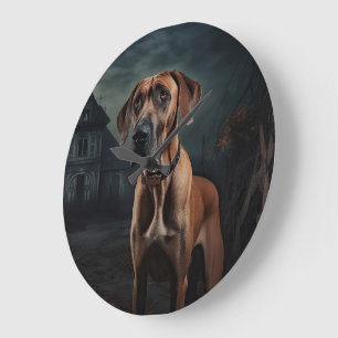 Rhodesian Ridgeback Halloween Beängstigend Große Wanduhr