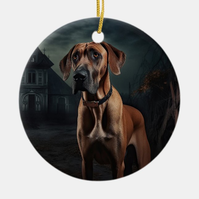 Rhodesian Ridgeback Halloween Beängstigend Keramik Ornament (Vorne)