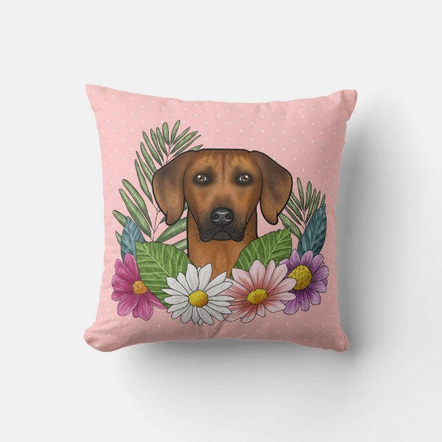 Rhodesian Ridgeback Head and Summer Wildblumen Kissen (Vorderseite)