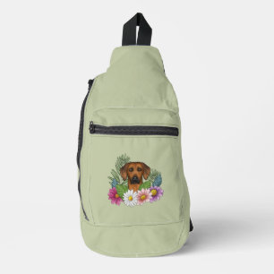 Rhodesian Ridgeback Head Bunte Blume Grün Crossbody Bag