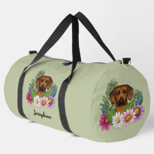 Rhodesian Ridgeback Head Bunte Blume Grün Duffle Bag