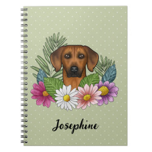 Rhodesian Ridgeback Head Bunte Blume und Name Notizblock