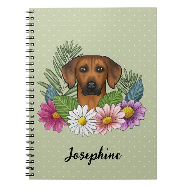 Rhodesian Ridgeback Head Bunte Blume und Name Notizblock (Vorderseite)