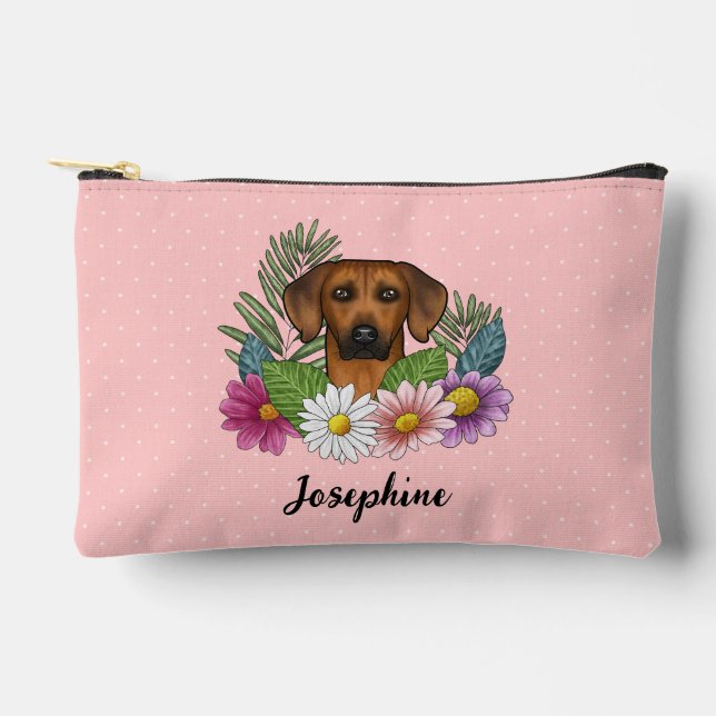 Rhodesian Ridgeback Head Bunte Blume und Name Zubehörtasche (Vorderseite)
