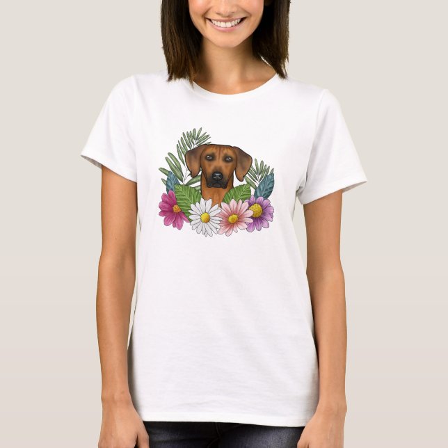 Rhodesian Ridgeback Head Colorful Summer Blume T-Shirt (Vorderseite)