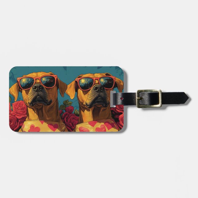Rhodesian Ridgeback Heart Rose Valentinstag Gepäckanhänger (Vorderseite horizontal)