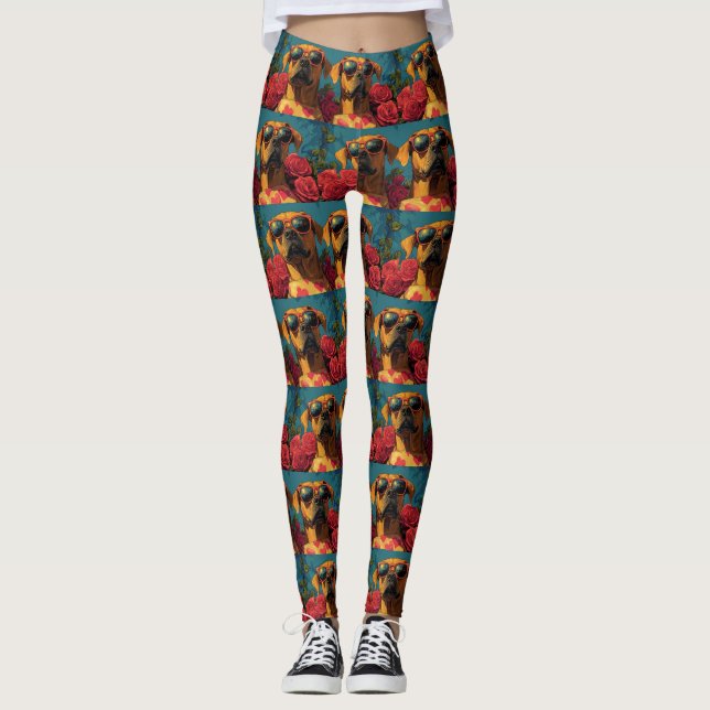 Rhodesian Ridgeback Heart Rose Valentinstag Leggings (Vorderseite)