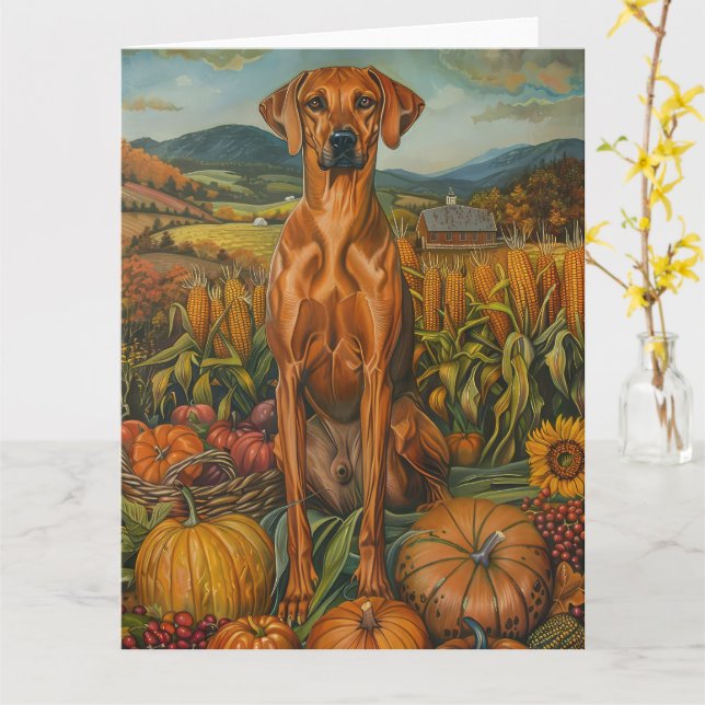 Rhodesian Ridgeback Herbsternte Erntedank Karte (Gelbe Blume)