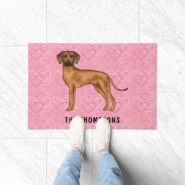 Rhodesian Ridgeback Hund auf rosa Herzen mit Namen Fußmatte