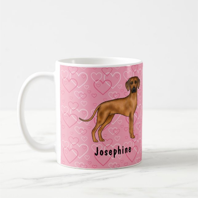 Rhodesian Ridgeback Hund auf rosa Herzen mit Namen Kaffeetasse (Links)