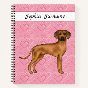 Rhodesian Ridgeback Hund auf rosa Herzen mit Text Notizbuch