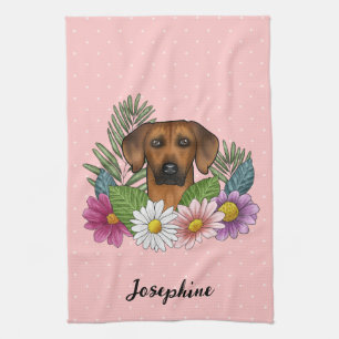 Rhodesian Ridgeback Hund Bunte Wildblumen Rosa Geschirrtuch