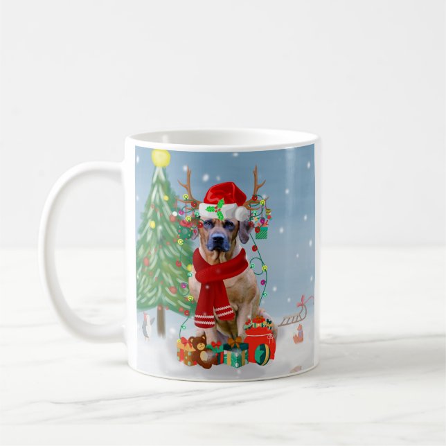Rhodesian Ridgeback Hund in Schnee Weihnachtsgesch Kaffeetasse (Links)