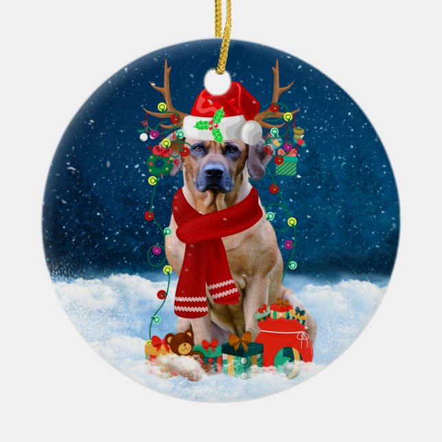 Rhodesian Ridgeback Hund in Schnee Weihnachtsgesch Keramik Ornament (Vorne)