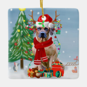 Rhodesian Ridgeback Hund in Schnee Weihnachtsgesch Keramikornament