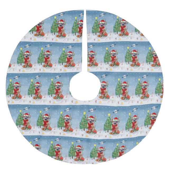 Rhodesian Ridgeback Hund in Schnee Weihnachtsgesch Polyester Weihnachtsbaumdecke (Vorderseite)