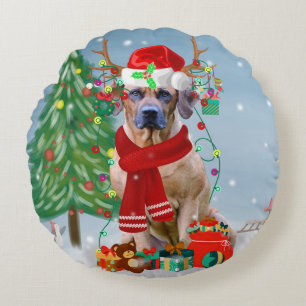 Rhodesian Ridgeback Hund in Schnee Weihnachtsgesch Rundes Kissen