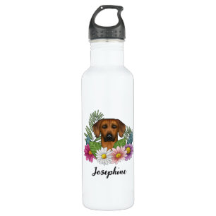 Rhodesian Ridgeback Hund Kopf Farbige Blume Name Edelstahlflasche