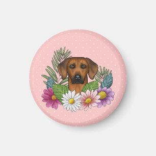 Rhodesian Ridgeback Hund Kopf Sommerblumen Rosa Magnet