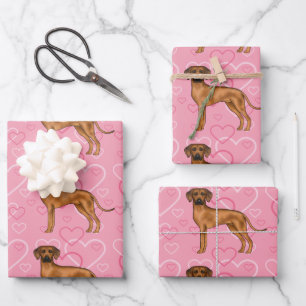 Rhodesian Ridgeback Hund Liebe Herzmuster Rosa Geschenkpapier Set