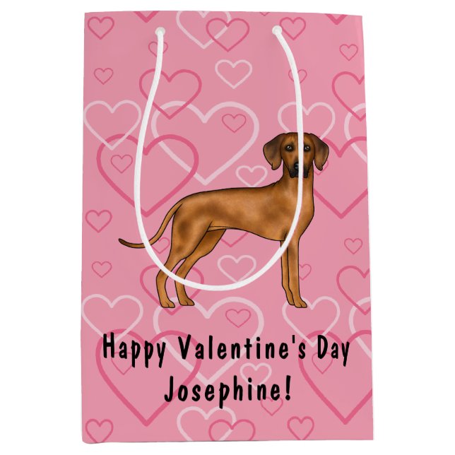 Rhodesian Ridgeback Hund Liebe Herzmuster Rosa Mittlere Geschenktüte (Vorderseite)