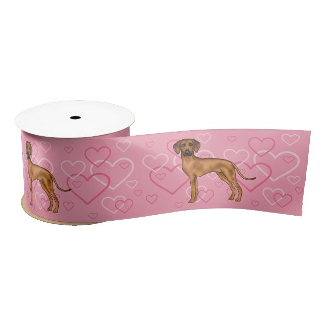 Rhodesian Ridgeback Hund Liebe Herzmuster Rosa Satinband (Spule)