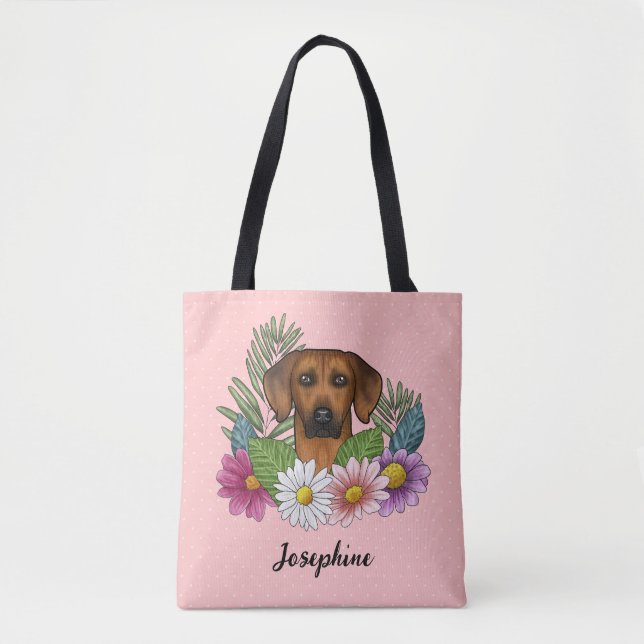 Rhodesian Ridgeback Hund mit Blume und Name Rosa (Vorderseite)