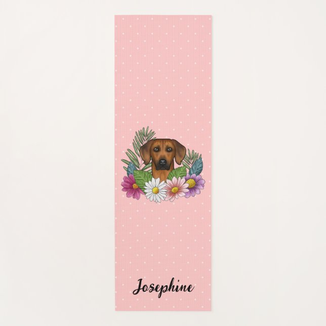 Rhodesian Ridgeback Hund mit Blume und Name Rosa Yogamatte (Vorderseite)