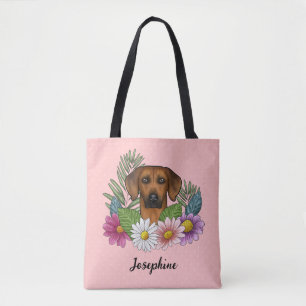 Rhodesian Ridgeback Hund mit Blumen und Name Pink