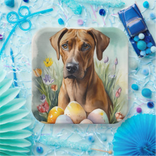 Rhodesian Ridgeback Hund mit Ostereiern Feiertag Pappteller
